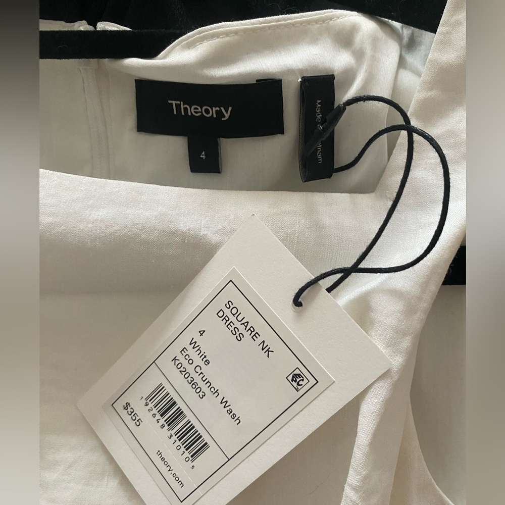 Theory Linen White Dress | Square Neck Size 4 - Picture 4 of 4